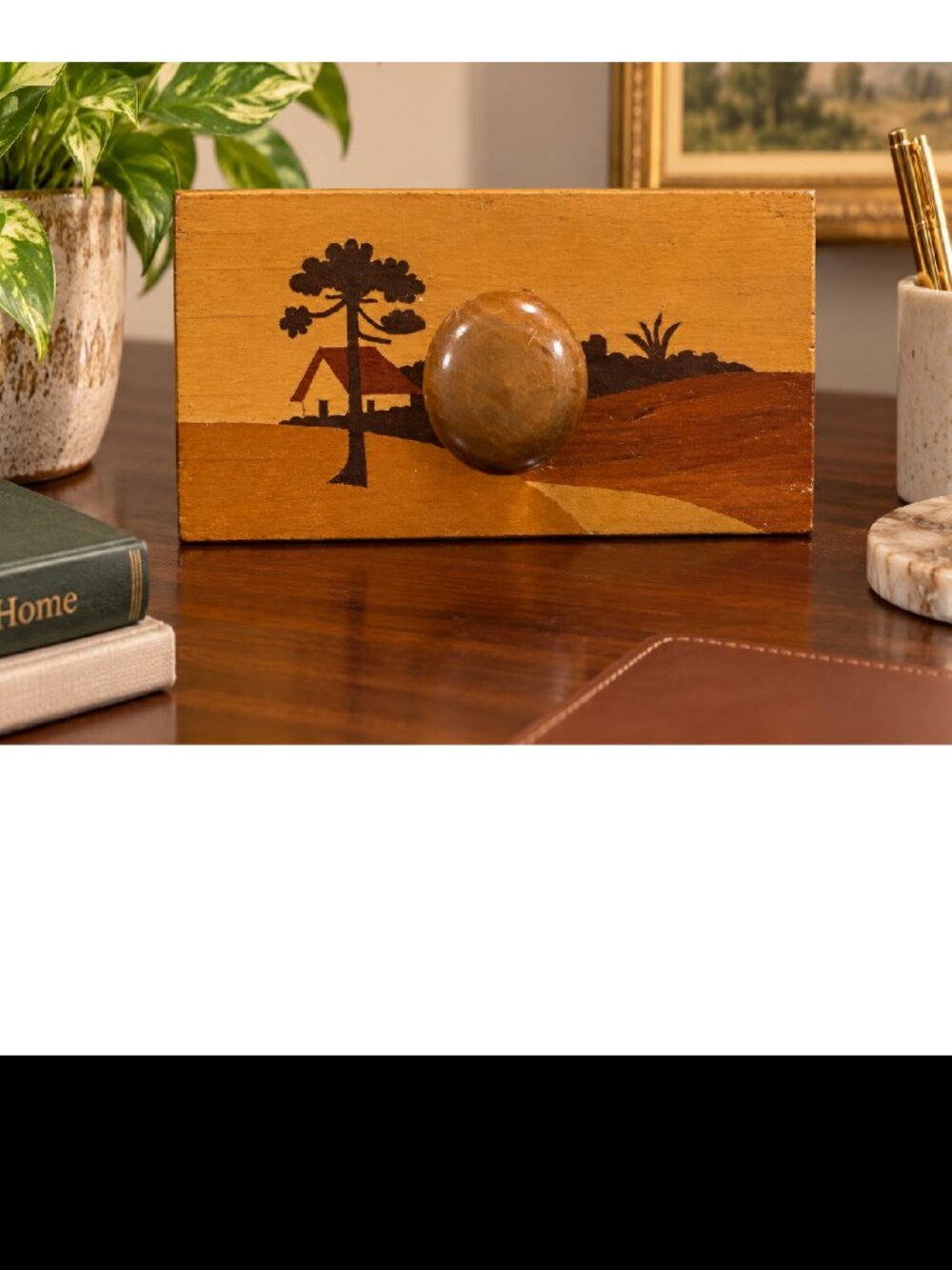 Set of 2 Vintage Rocking Brazilian Desk Ink Blotter, Inlaid Wood Designs